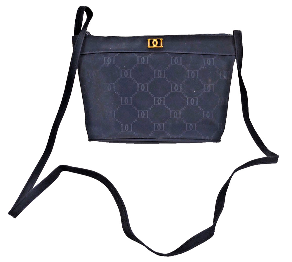 DD Mini Crossbody Purse Blue With Gold Logo And Logo Printed On Purse